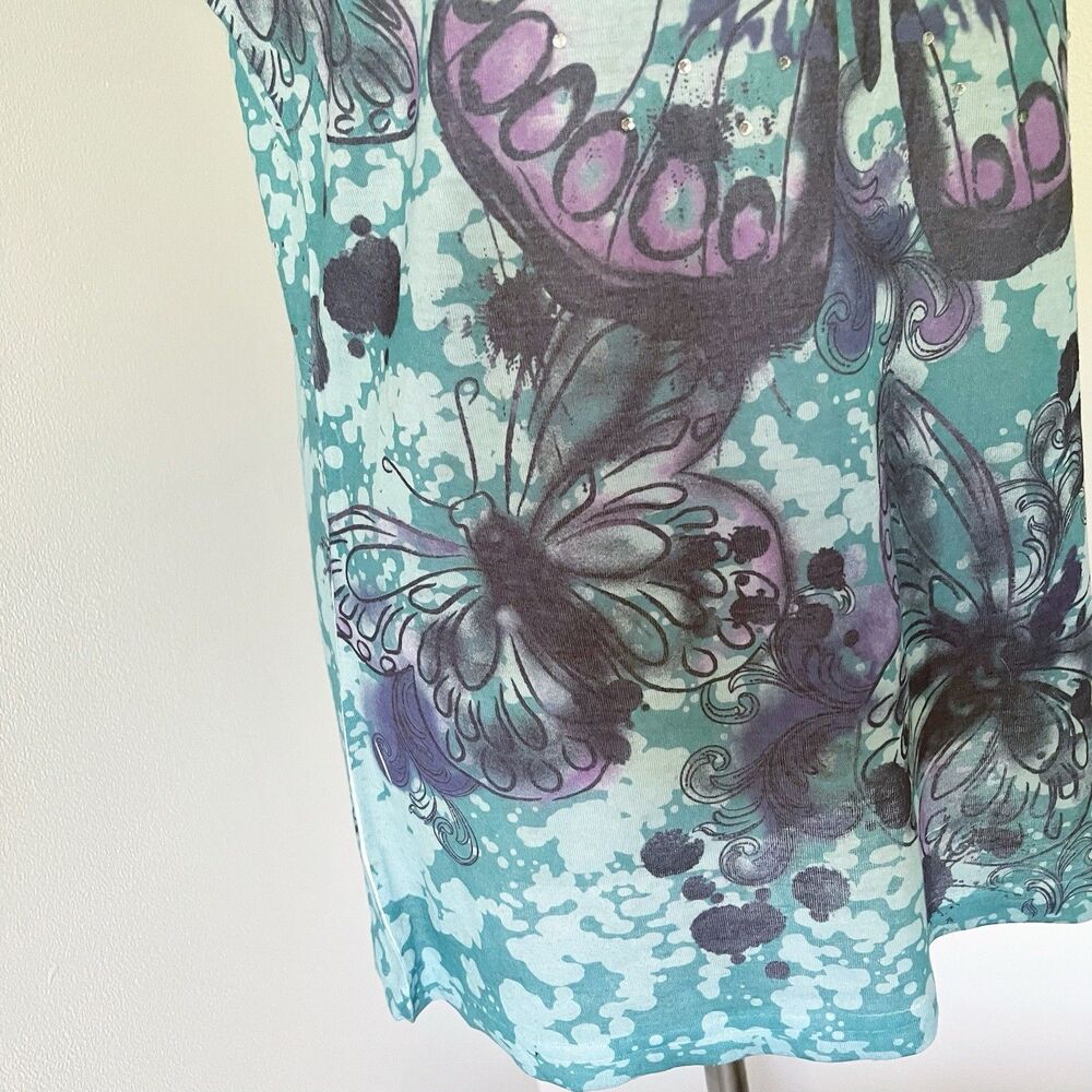 Y2K Sheer Butterfly Short Sleeve T-Shirt Womens Large V-Neck Burnout Colorful L - Picture 14 of 16